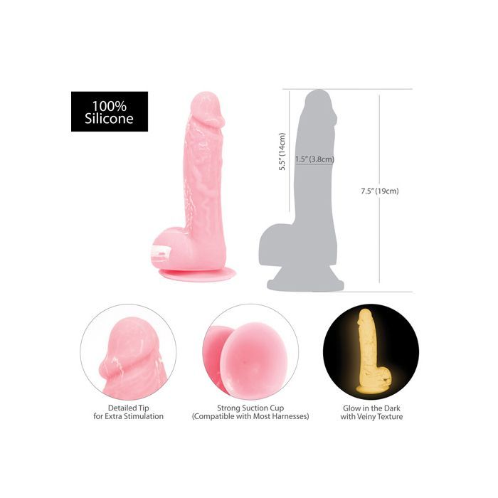 B.M.S. Enterprises Addiction Brandon 7.5" Glow in the Dark Dildo - Pink 3