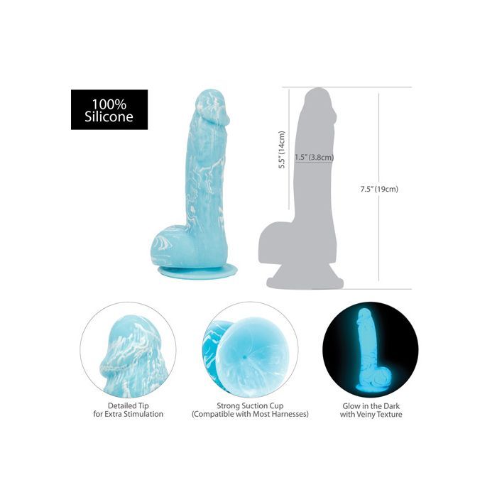 B.M.S. Enterprises Addiction Luke Glow in the Dark 7.5" Dildo - Blue 4