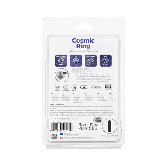 B.M.S. Enterprises Cosmic Cock Ring w/Rechargeable Bullet - 9 Functions Black 1