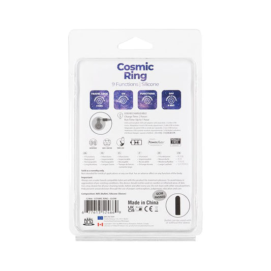 B.M.S. Enterprises Cosmic Cock Ring w/Rechargeable Bullet - 9 Functions Glow in the Dark 1