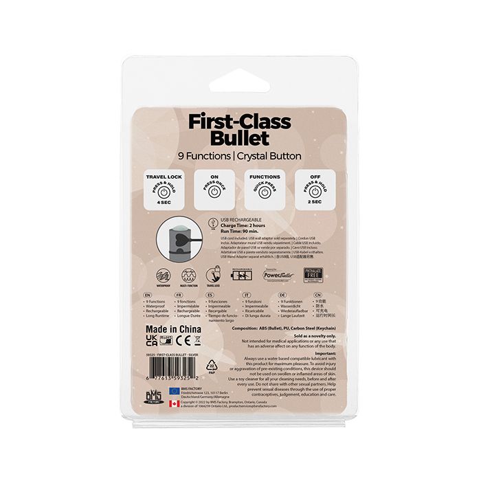 B.M.S. Enterprises First Class Mini Rechargeable Bullet w/Crystal - 9 Function 9
