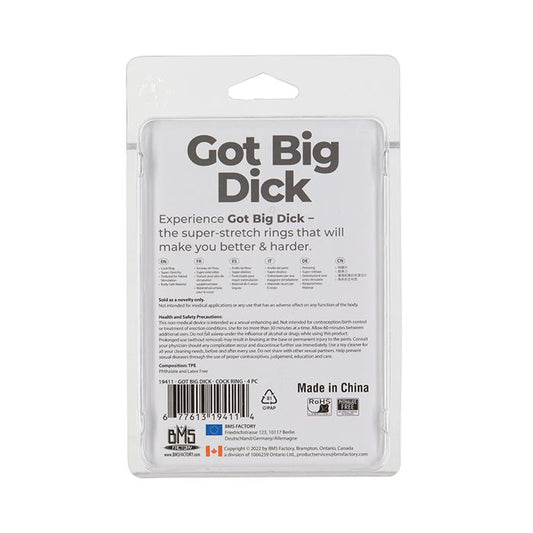 B.M.S. Enterprises Got Big Dick 4 Pack Cock Rings - Black 1