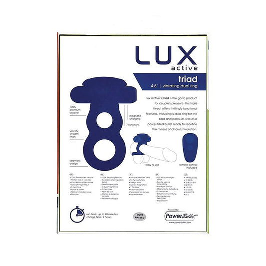 B.M.S. Enterprises Lux Active Triad 4.5" Vibrating Dual Ring w/Remote - Dark Blue 1