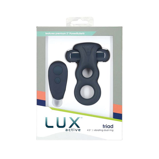 B.M.S. Enterprises Lux Active Triad 4.5" Vibrating Dual Ring w/Remote - Dark Blue