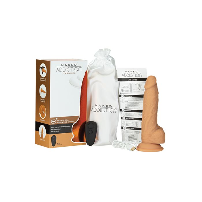 B.M.S. Enterprises Naked Addiction 8" Rotating & Vibrating Dong w/Remote - Caramel 3