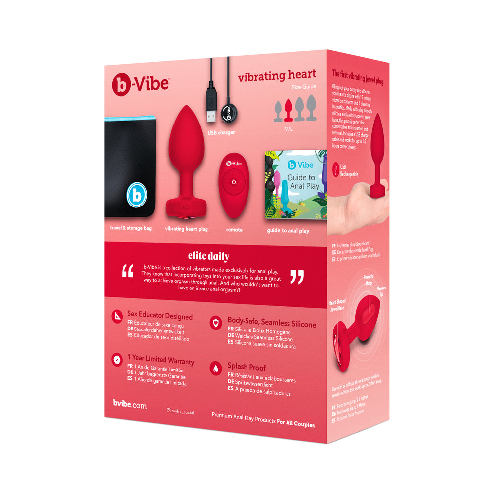 b-Vibe Vibrating Heart Anal Plug with Heart-Shaped Jewel Base M/L Red12