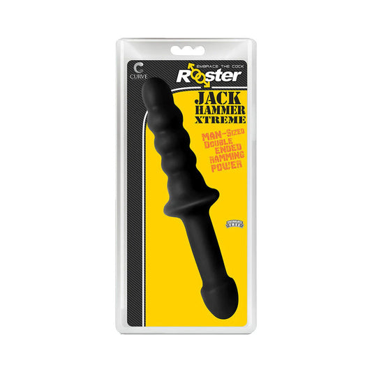 Curve Novelties Toys Rooster Jackhammer XL 11.5 in. Rippled Dildo with Insertable Handle Black