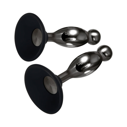 Evolved Joy Sticks 2-Piece Metal Anal Plug With Suction Cup Base Set Black1