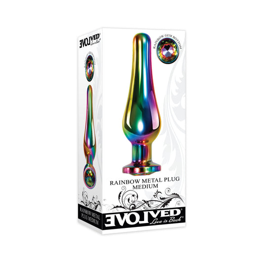 Evolved Rainbow Metal Anal Plug With Rainbow Gemstone Base1