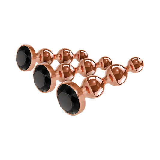 Gender X Gold Digger 3-Piece Rose Gold Beaded Anal Plug With Black Gemstone Base Set1