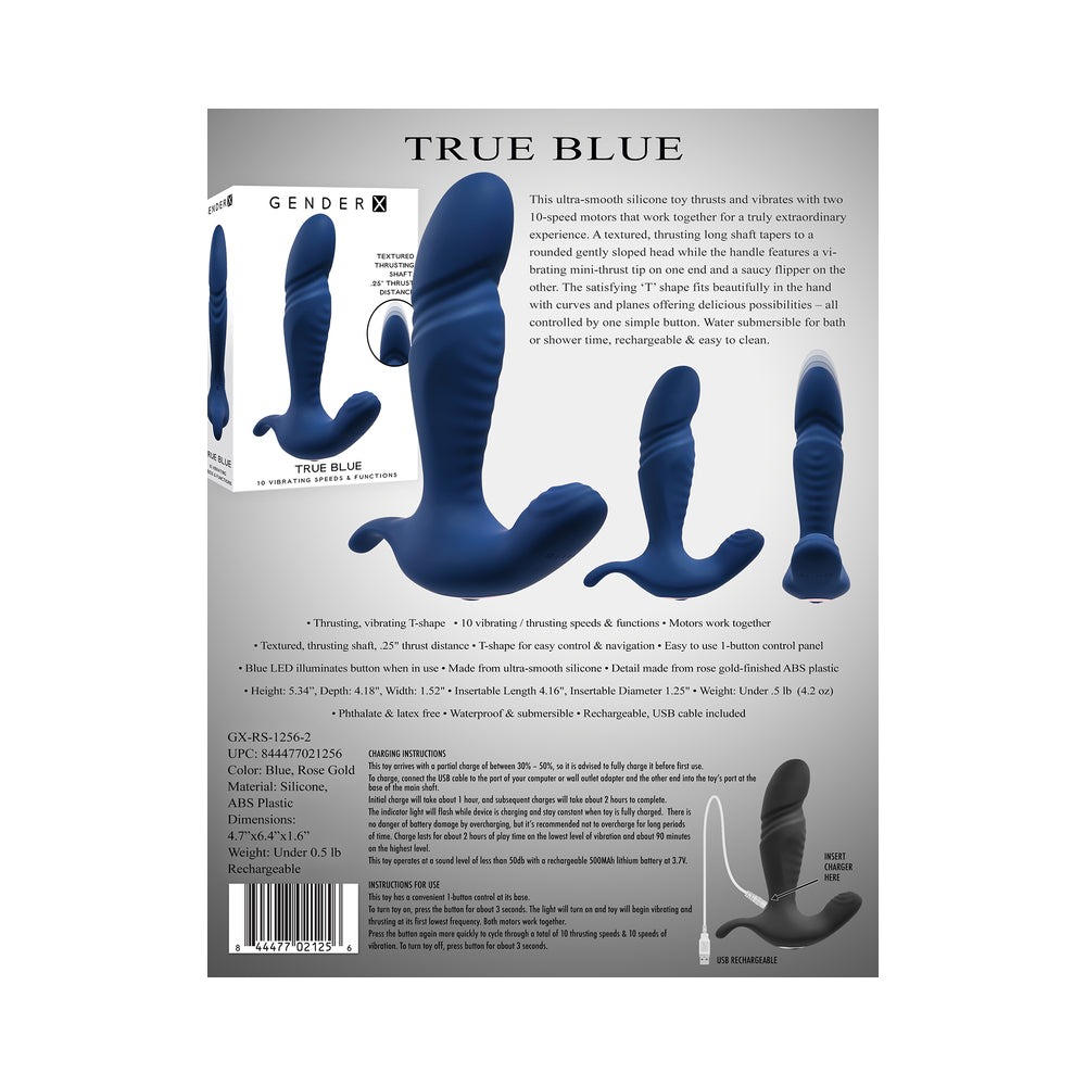 Gender X True Blue Rechargeable Thrusting Silicone Vibrator Blue10