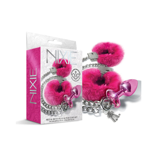 Global Novelties Nixie Metal Butt Plug & Furry Handcuff Set Medium 1