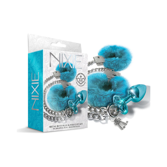 Global Novelties Nixie Metal Butt Plug & Furry Handcuff Set Medium