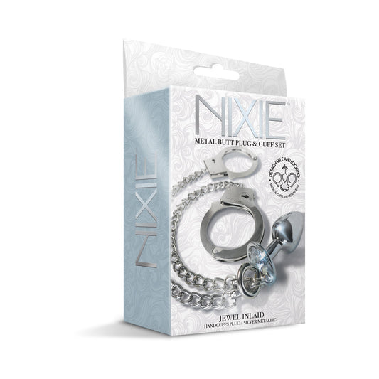 Global Novelties Nixie Metal Butt Plug & Handcuffs Set Silver 1
