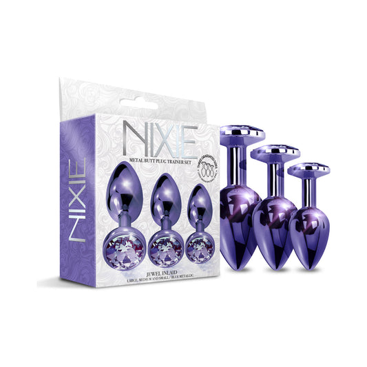 Global Novelties Nixie Metal Butt Plug Trainer Set 3-Piece Purple Metallic 1