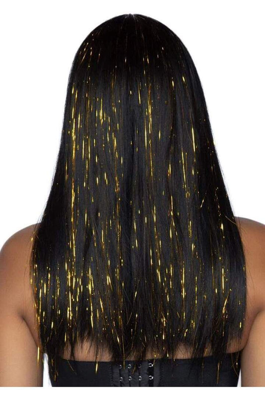 Leg Avenue 24" Tinsel Wig with Bang Black/Gold in One Size 1