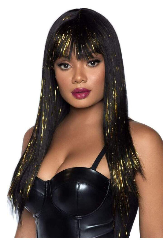 Leg Avenue 24" Tinsel Wig with Bang Black/Gold in One Size