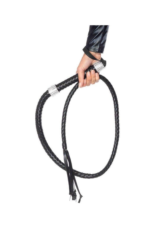 Leg Avenue 54" Braided Whip With Rhinestone Look Handle Black in One Size