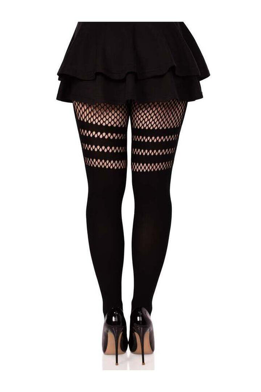 Leg Avenue Ada Tights with Fishnet Accent Black in One Size 1