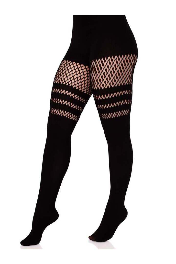 Leg Avenue Ada Tights with Fishnet Accent Black in One Size 2