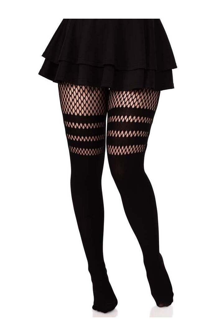 Leg Avenue Ada Tights with Fishnet Accent Black in One Size 3