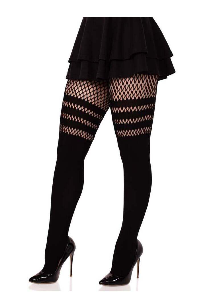 Leg Avenue Ada Tights with Fishnet Accent Black in One Size 4