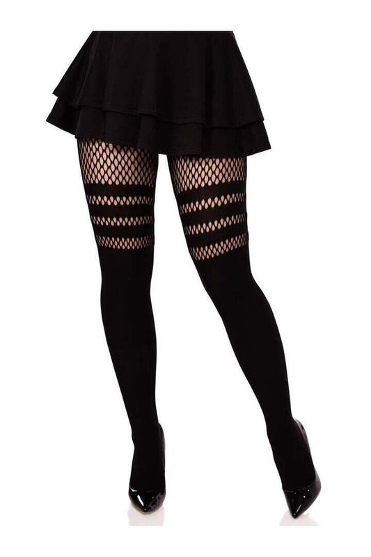 Leg Avenue Ada Tights with Fishnet Accent Black in One Size
