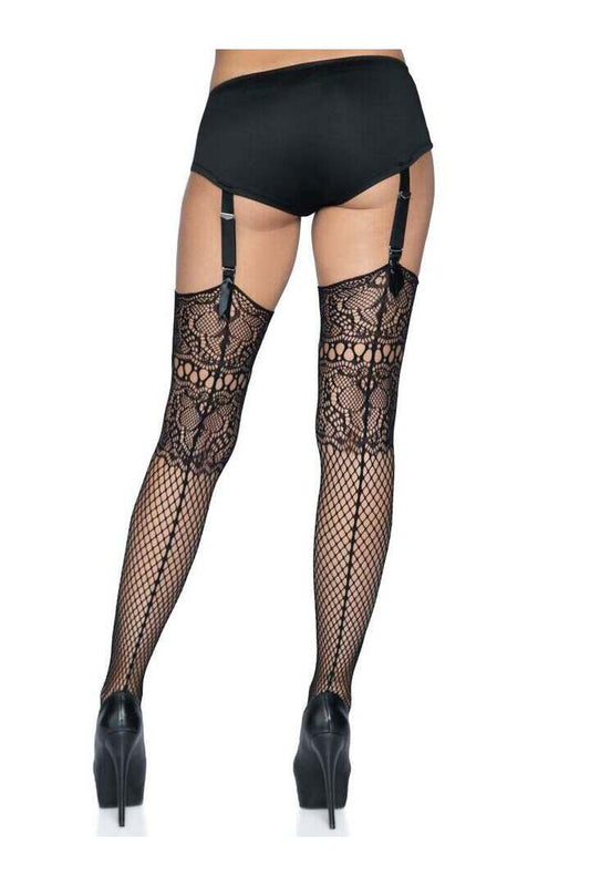 Leg Avenue Adeline Lace Top Fishnet Stockings Black in One Size 1