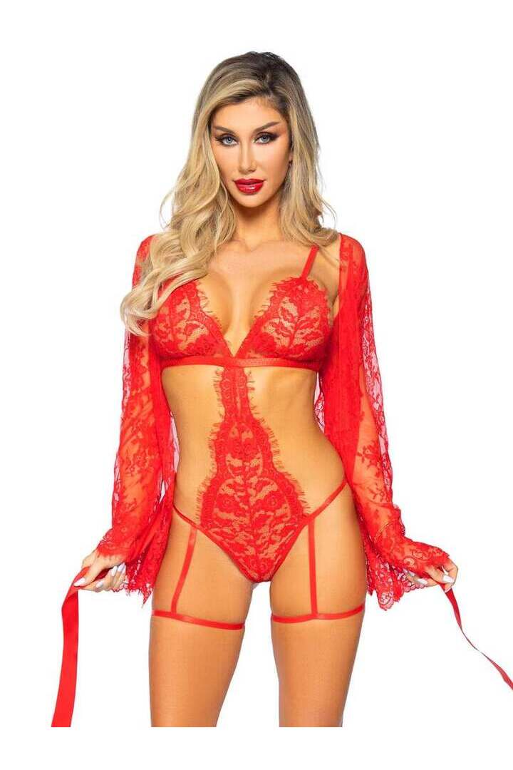 Leg Avenue All Romance Lace Teddy & Robe Set 3