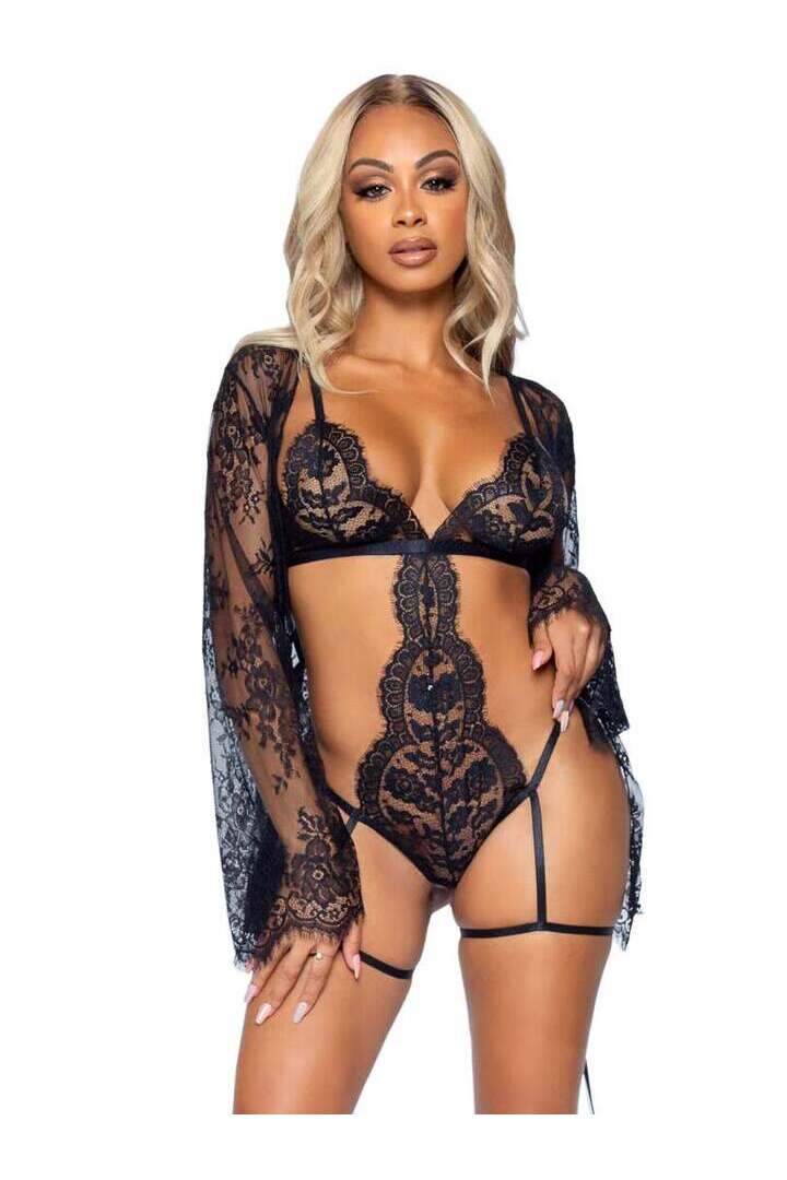 Leg Avenue All Romance Lace Teddy & Robe Set 9