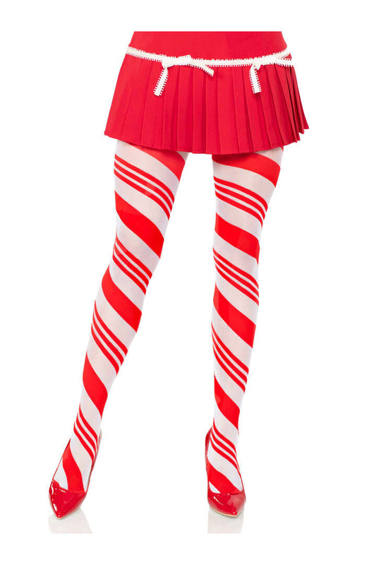 Leg Avenue Arya Sheer Candy Striped Tights Red/White in One Size