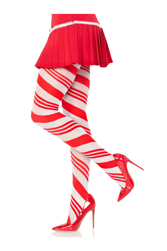 Leg Avenue Arya Sheer Candy Striped Tights Red/White in One Size
