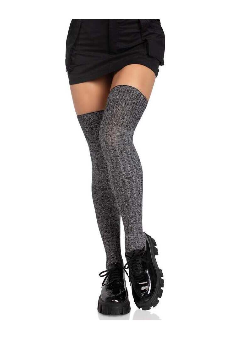 Leg Avenue Athena Heather Thigh High Stockings Grey in One Size 2