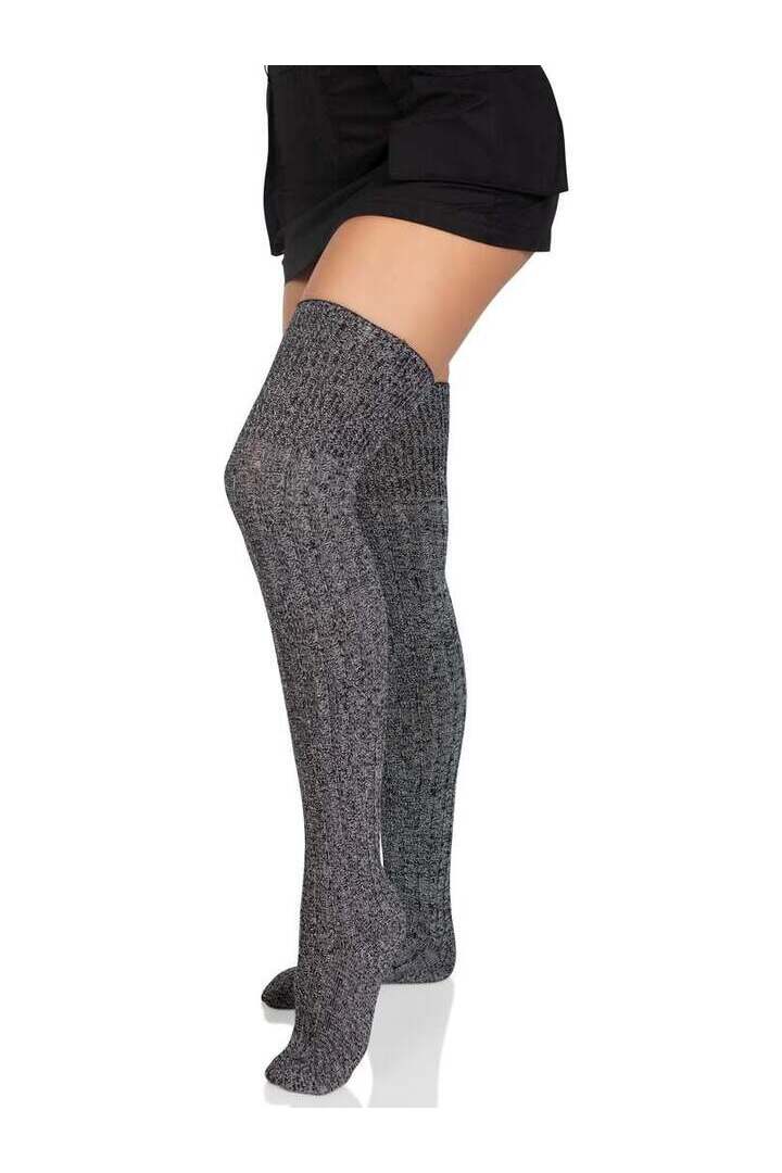 Leg Avenue Athena Heather Thigh High Stockings Grey in One Size 3