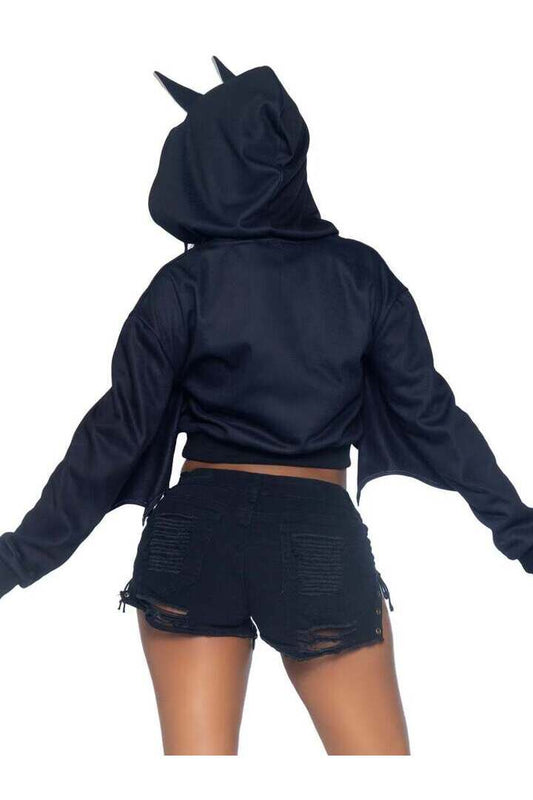 Leg Avenue Bat Cropped Hoodie With Wings in Black 1