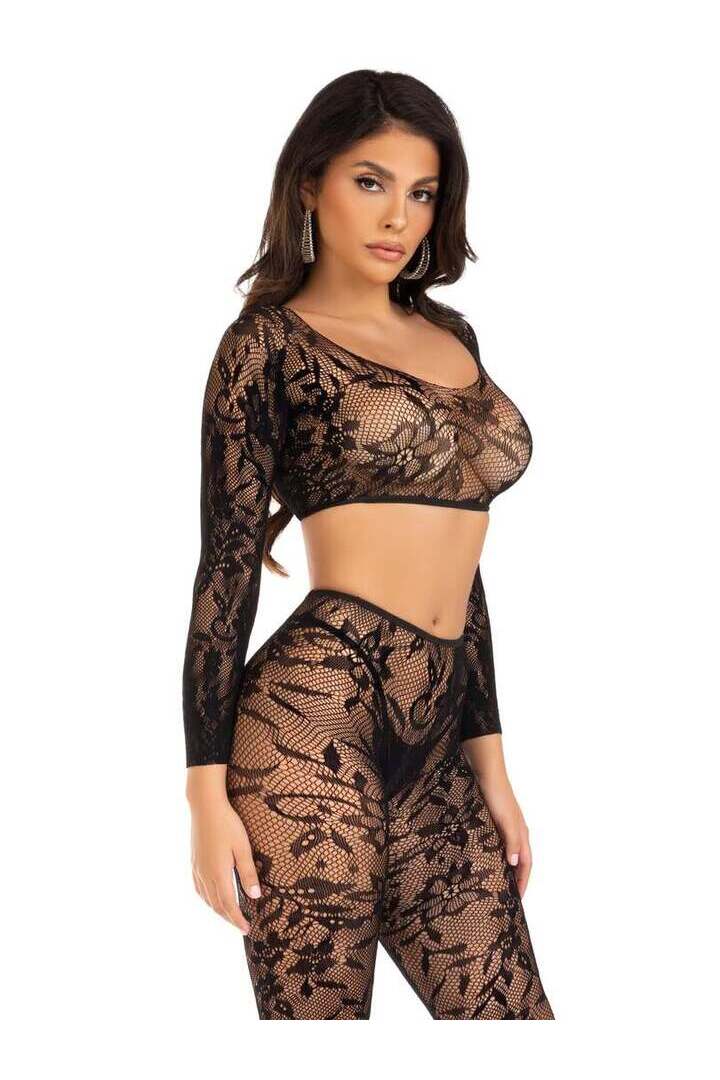 Leg Avenue Body Count Crop Top and Tights Set Black in One Size 2