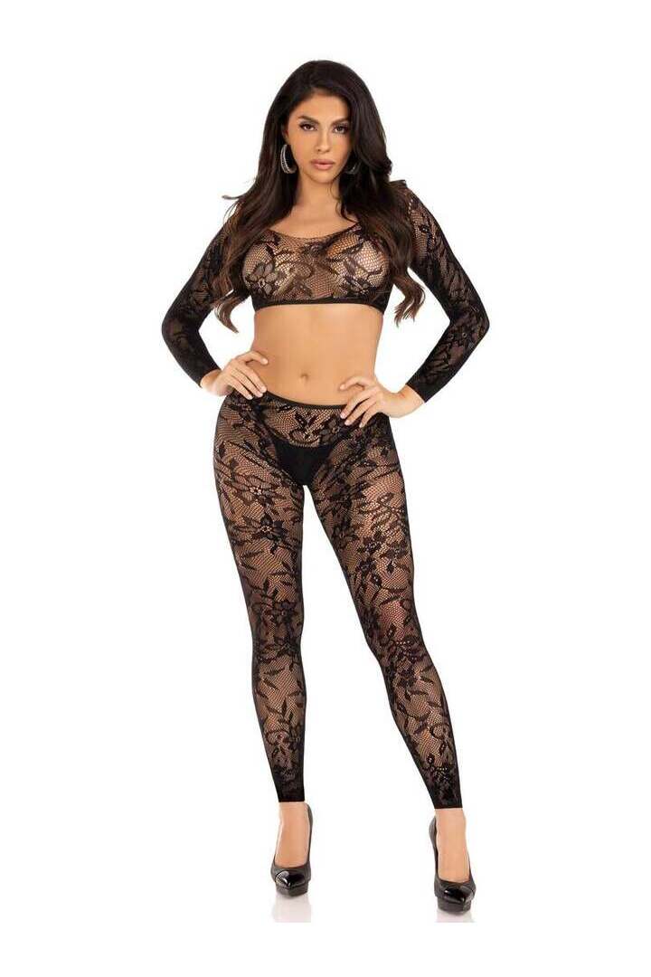 Leg Avenue Body Count Crop Top and Tights Set Black in One Size 3
