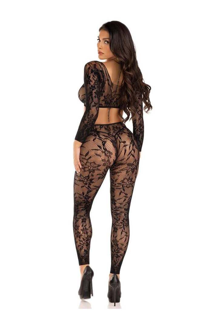 Leg Avenue Body Count Crop Top and Tights Set Black in One Size 4