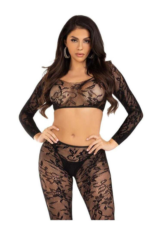 Leg Avenue Body Count Crop Top and Tights Set Black in One Size
