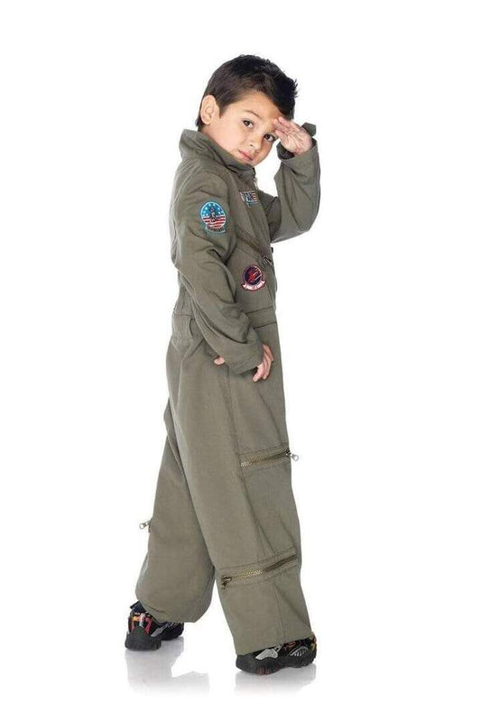 Leg Avenue Boy's Top Gun Flight Suit Costume in Green 1