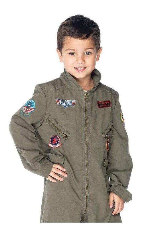 Leg Avenue Boy's Top Gun Flight Suit Costume in Green