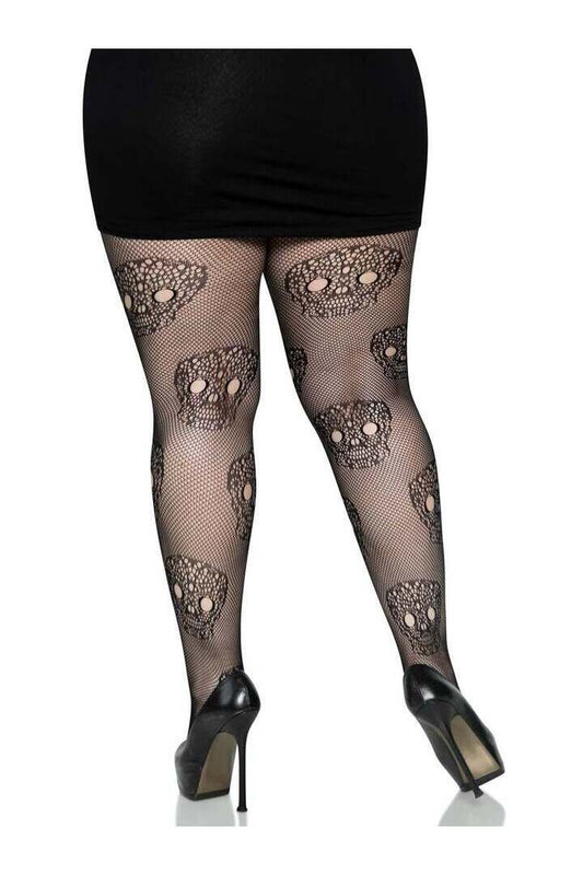 Leg Avenue Calavera Plus Lace Skull Tights Black in 1X/2X 1