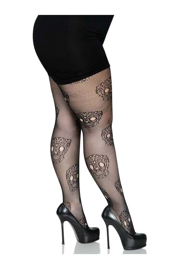 Leg Avenue Calavera Plus Lace Skull Tights Black in 1X/2X 2