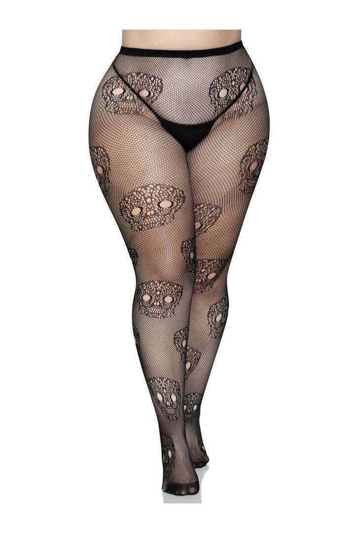 Leg Avenue Calavera Plus Lace Skull Tights Black in 1X/2X 3