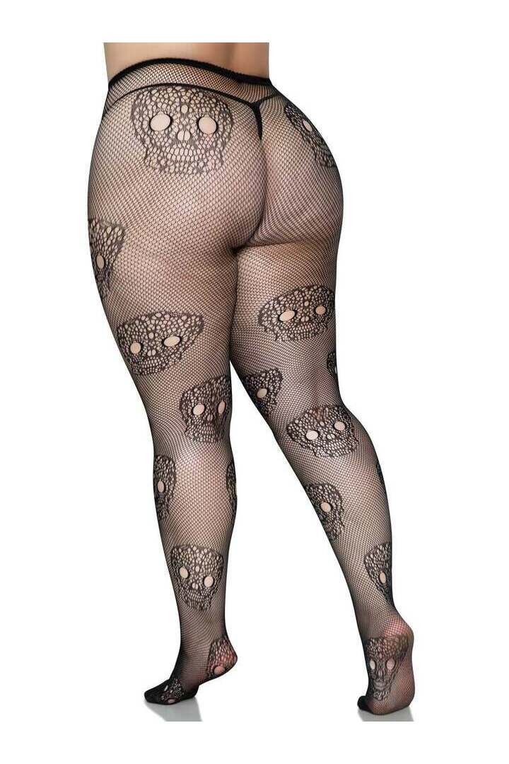 Leg Avenue Calavera Plus Lace Skull Tights Black in 1X/2X 4