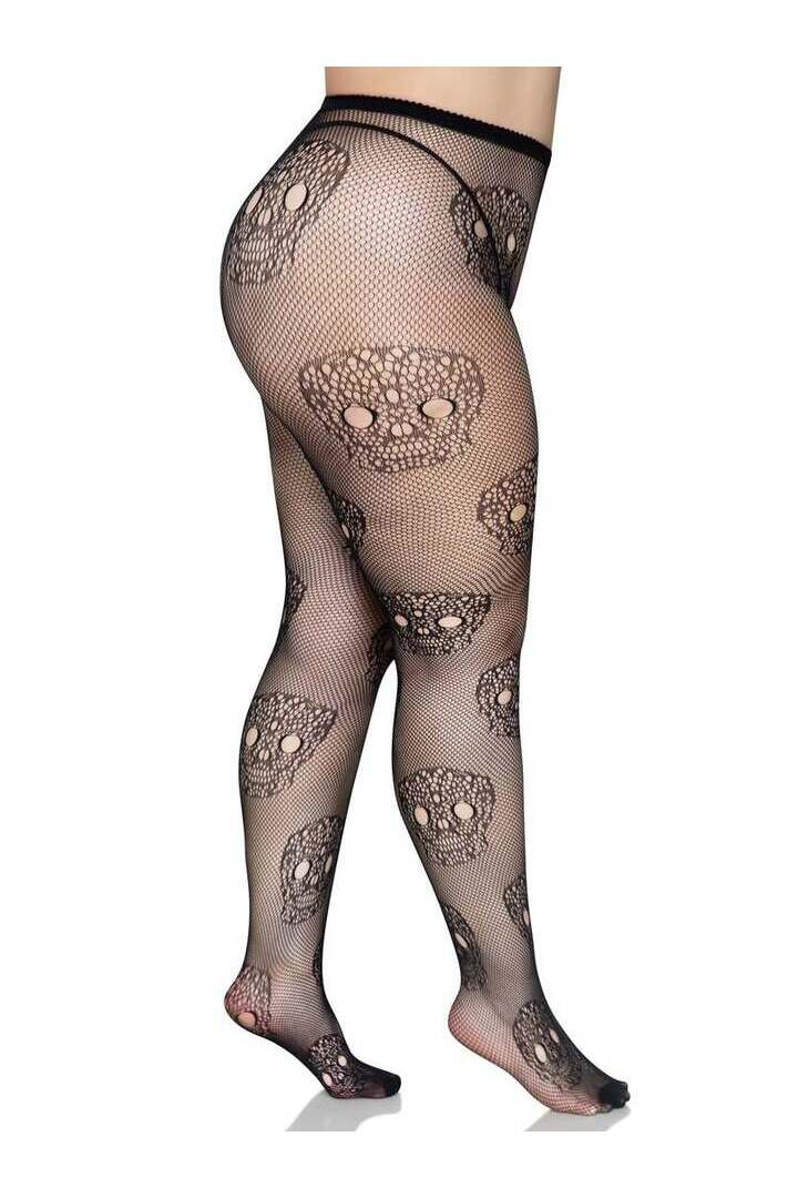 Leg Avenue Calavera Plus Lace Skull Tights Black in 1X/2X 5