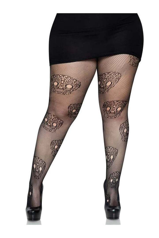 Leg Avenue Calavera Plus Lace Skull Tights Black in 1X/2X
