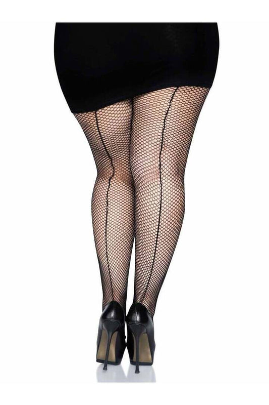 Leg Avenue Callie Plus Backseam Fishnet Tights Black in Queen Size 1