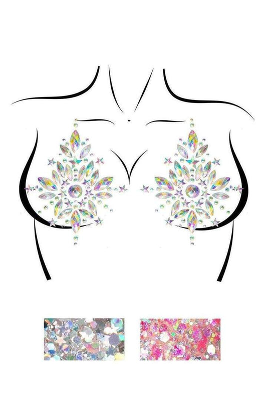 Leg Avenue Cambria Jewels Sticker Nipple Pasties & Body Glitter Clear in One Size