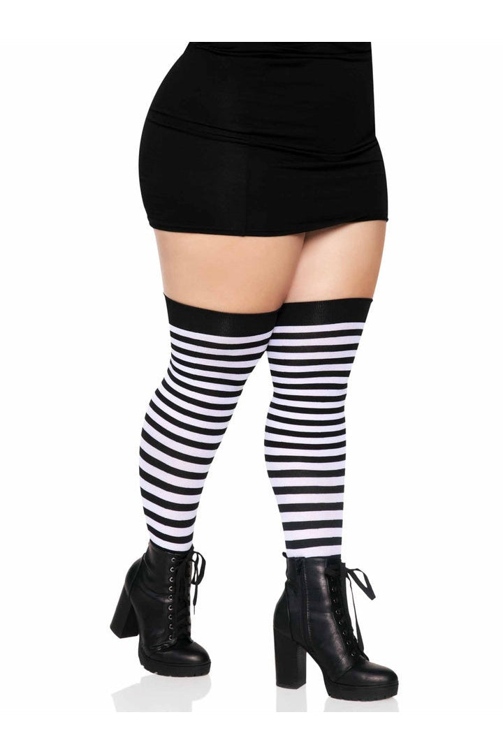 Leg Avenue Cari Plus Striped Stockings Black/White in 1X/2X 1